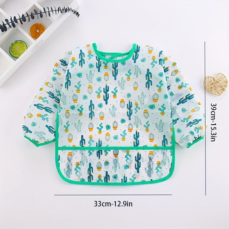 Babero infantil a prueba de agua con dibujos animados y mangas, a prueba de manchas, cierre fácil, mezcla de poliéster, incluye chaqueta de PU