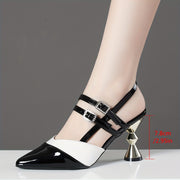 Women's High Heels Leather Point Toe Dress Pumps with Ankle Strap