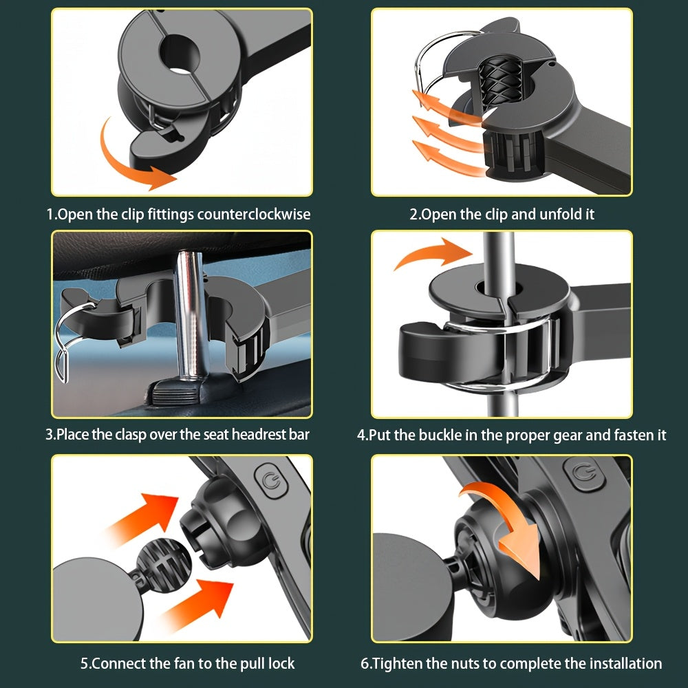 2-in-1 Portable Car Air Circulator Fan Dual-Head USB Powered Adjustable