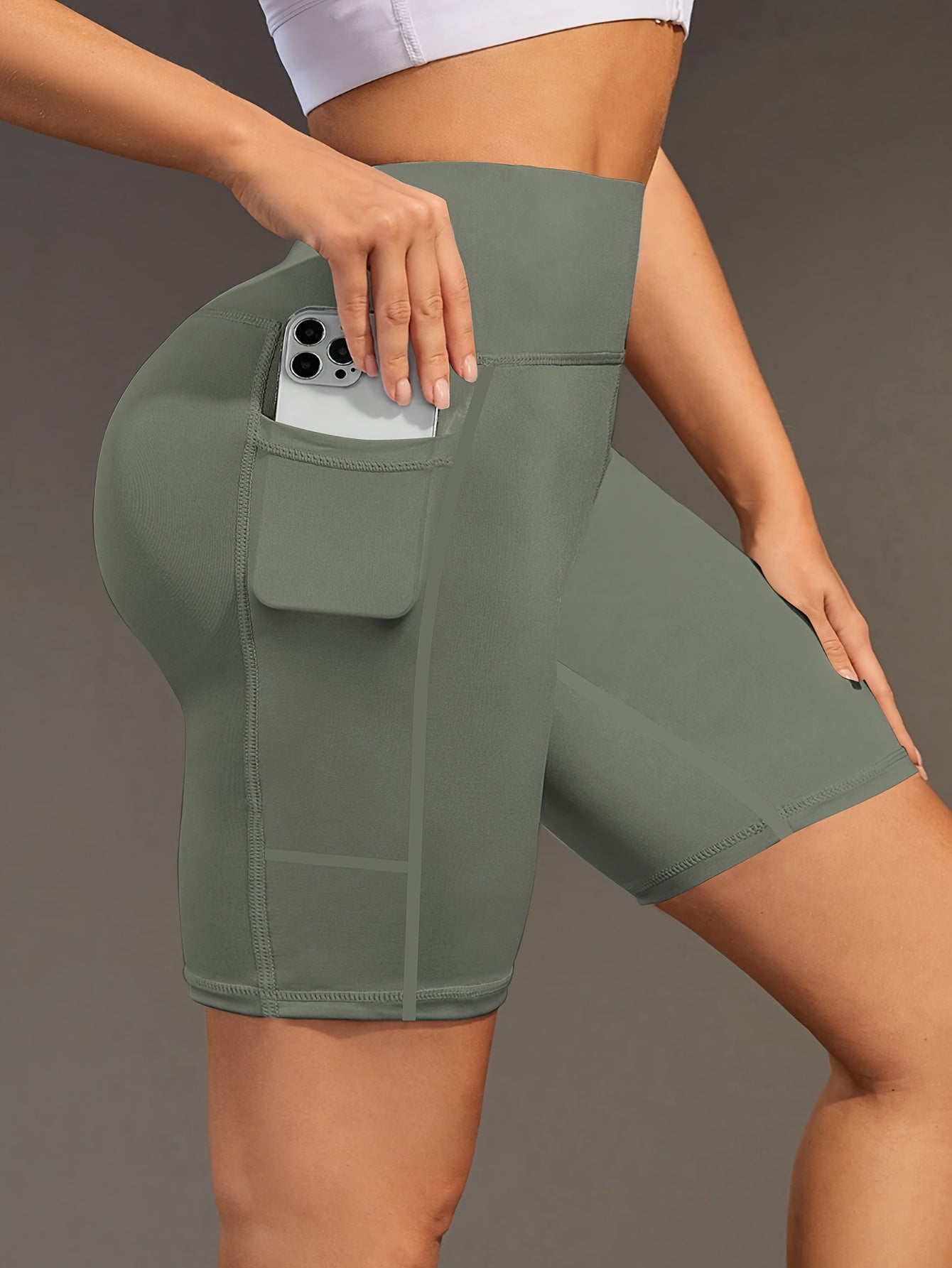 Ayollar uchun yoga shortlari, yuqori bel, cho'ntaklar, elastik to'qima, teal rang, fitnes, kundalik foydalanish