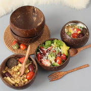 Set of 4 Coconut Bowls and Wooden Spoons for Salads and Ice Cream Natural Coconut