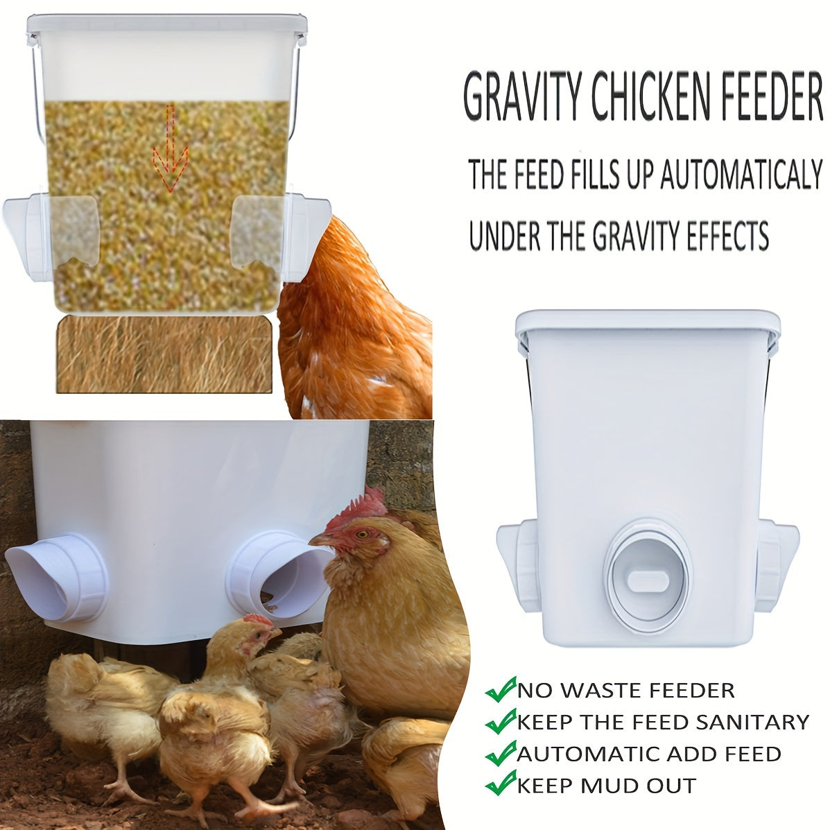 DIY Chicken Feeder Kit 20pcs Rainproof Gravity-Fed for Buckets Bins Troughs