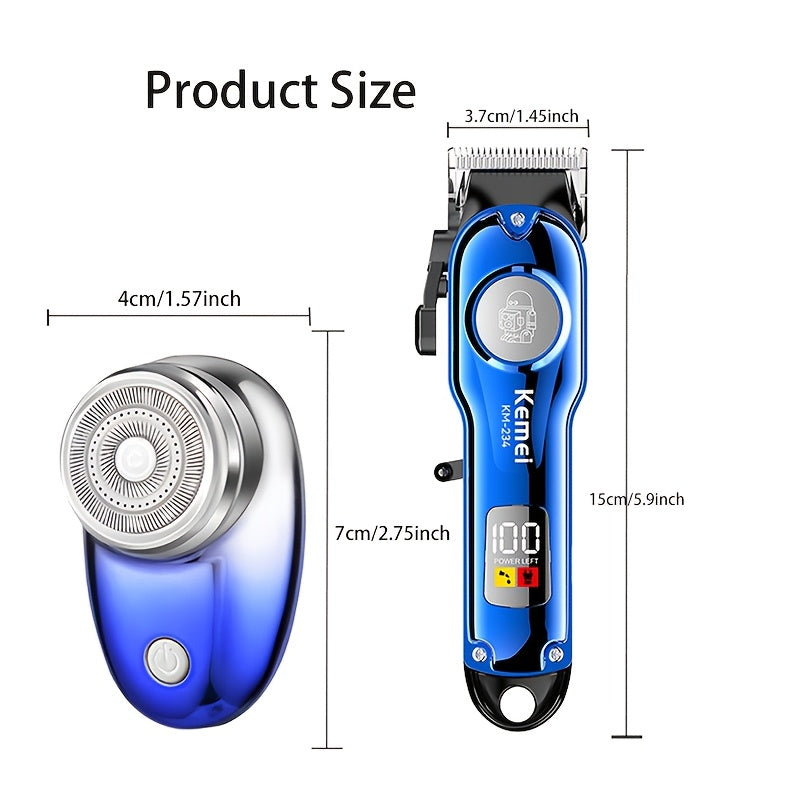 Kit de aseo para barba recargable por USB, cortapelos y afeitadora 2 en 1 portátil