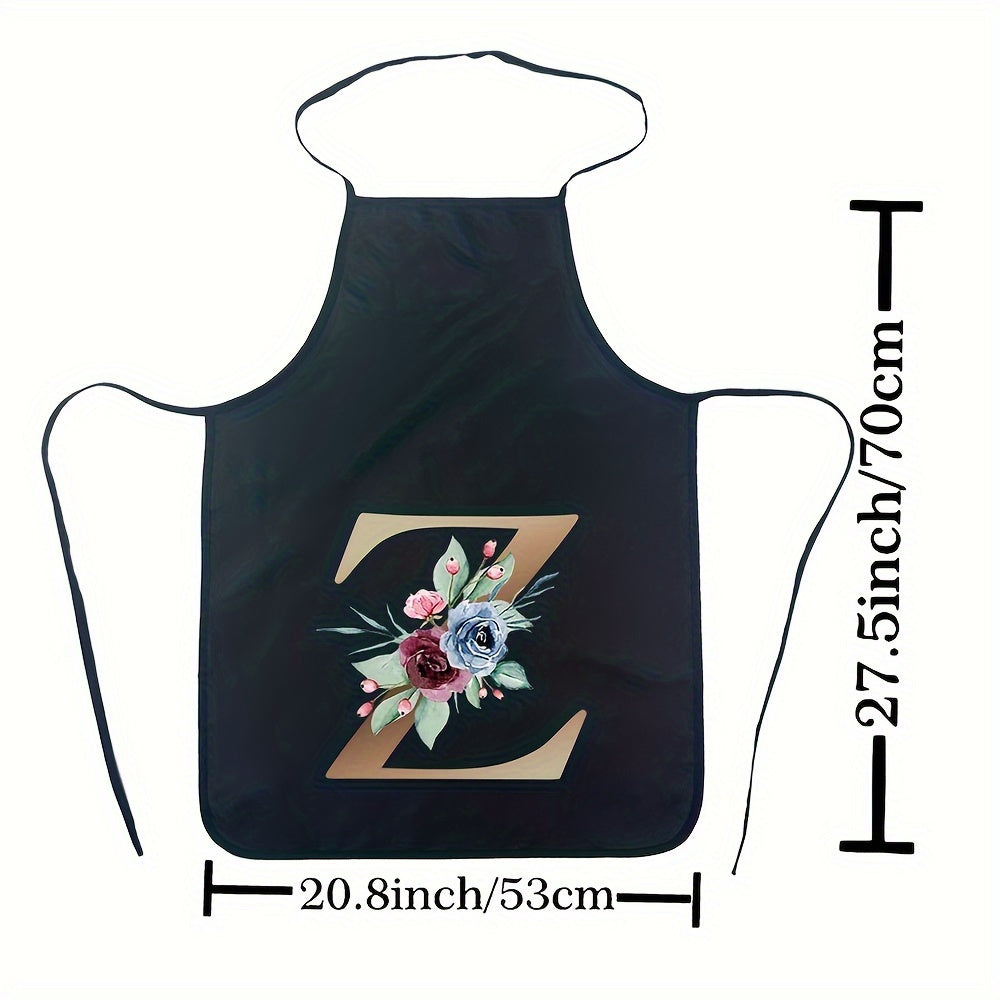 Women's Floral Polyester Kitchen Apron with Letter Print and Monogram