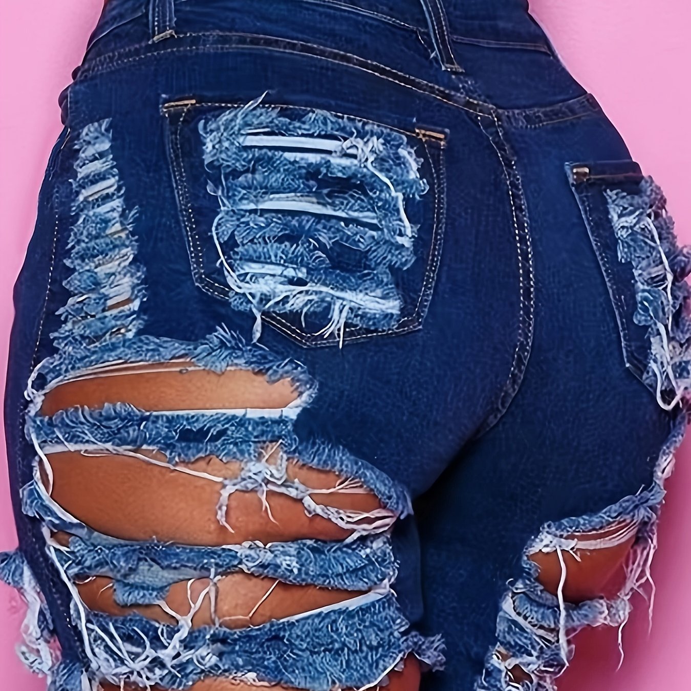 Shorts de mezclilla de talla grande con roturas y alta elasticidad para mujer