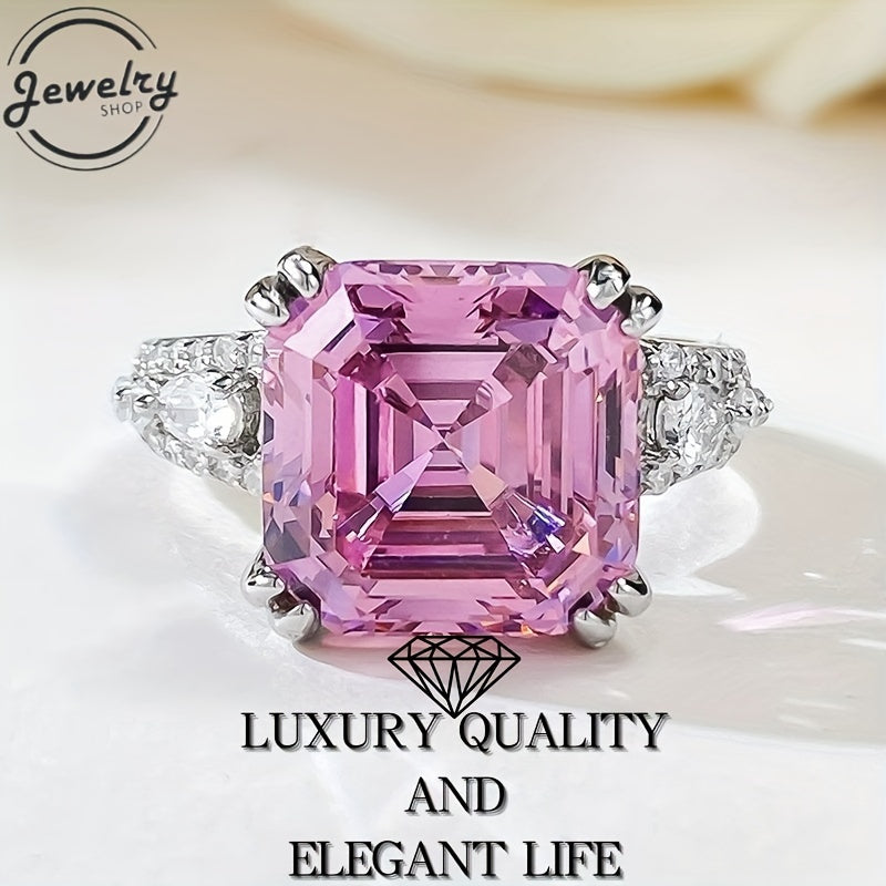 Ajoyib 925 Sterling Silver uzuk, 11*11mm o'lchamdagi Pushti Gilos Gullari Sintetik Olmos bilan bezatilgan, Yil davomida kiyish mumkin bo'lgan Vintage/Sodda uslubda, Partiyalar va Banketlar uchun mukammal.