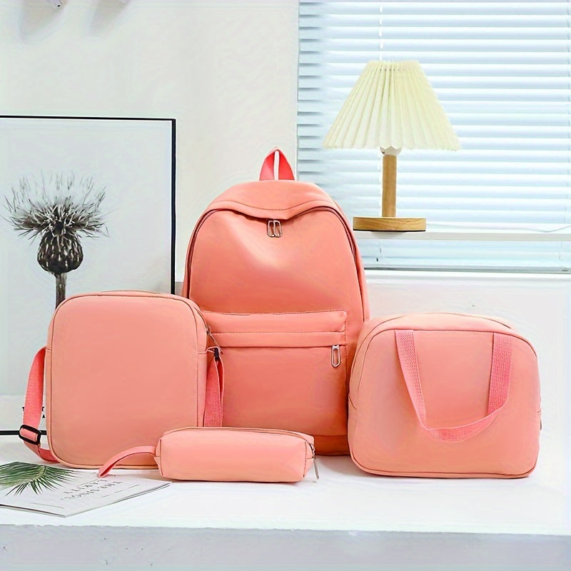 4 ta oddiy sayohat ruksaklari to'plami, bir rangda va katta sig'imga ega, maktab yoki sayohat uchun ideal.