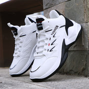 Men's Wide High-Top Basketball Shoes Flat Feet Support Ankle Strap Casual Sport White Black