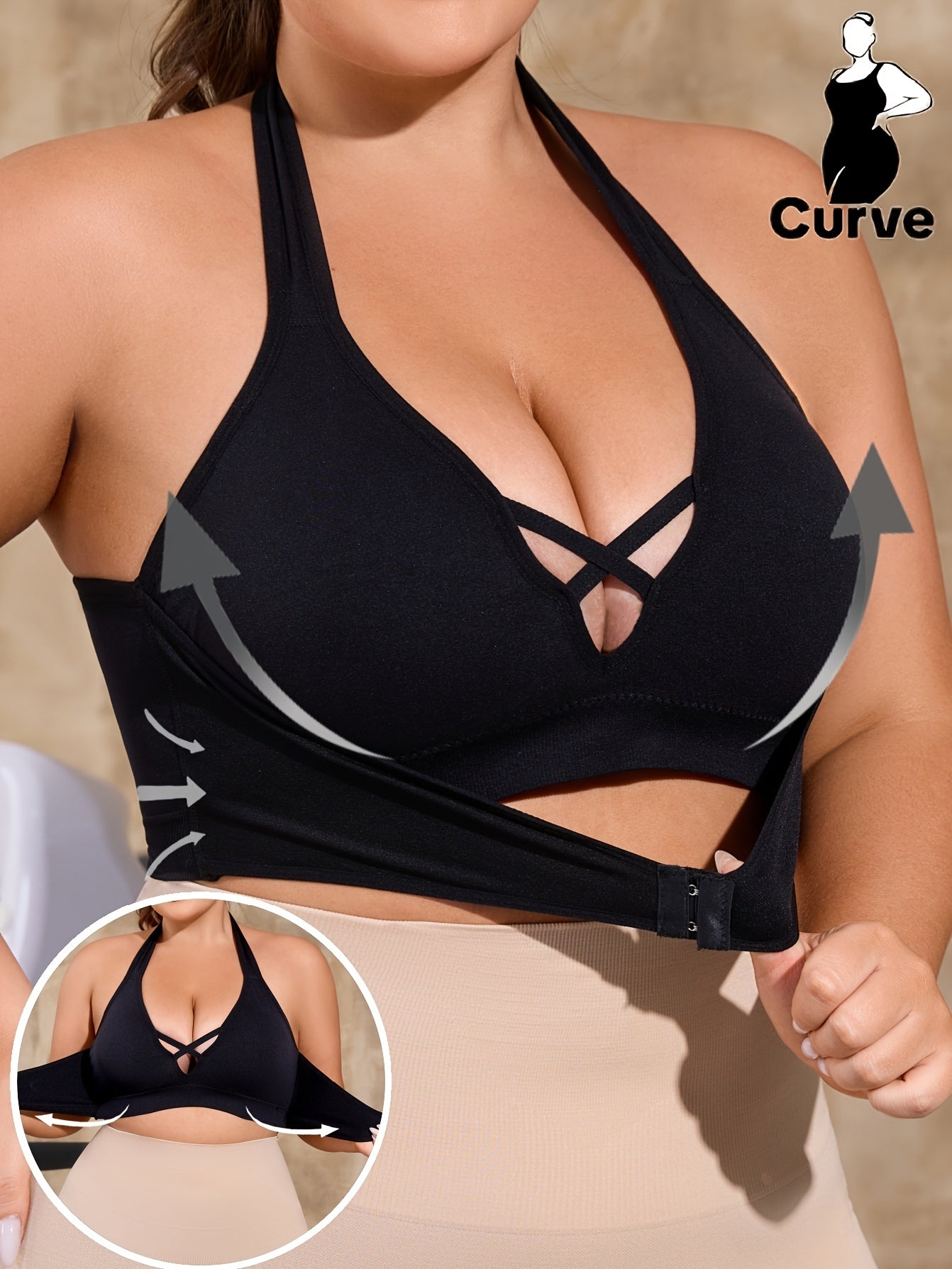 Plus Size Seamless Sports Bra Black Medium Support Yoga Running Gym