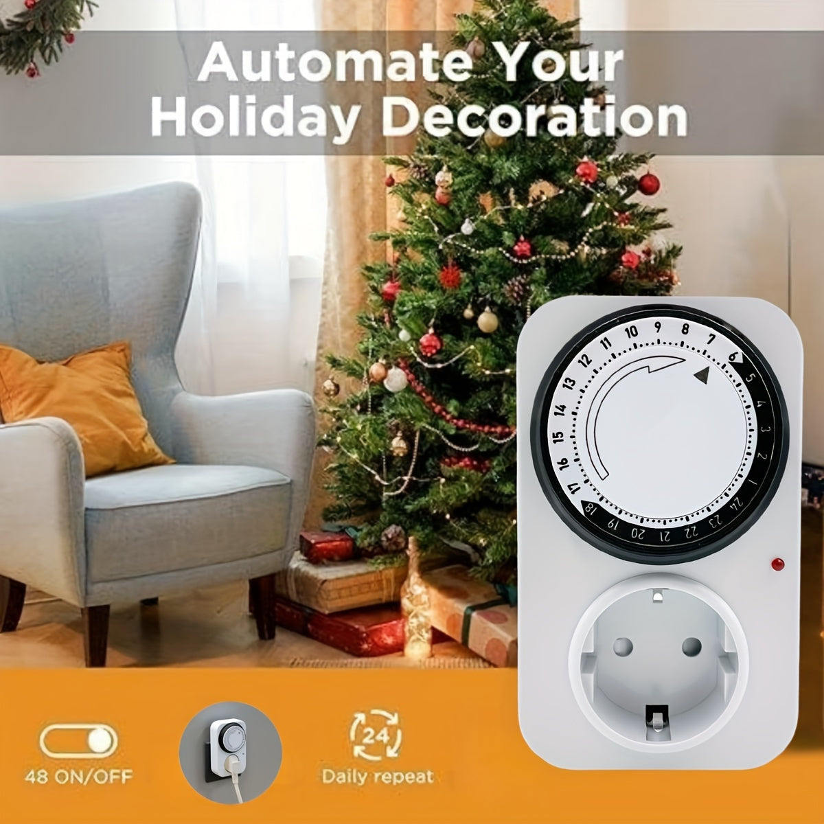 EU Plug 220V Mechanical 24 Hour Timer Outlet for Indoor Devices Lightings Lamps Aquarium Air Conditioner