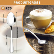 12 ta kichik zanglamaydigan po'latdan yasalgan qahva qoshiq to'plami 13.46cm, idishga mos, espresso aksessuarlari