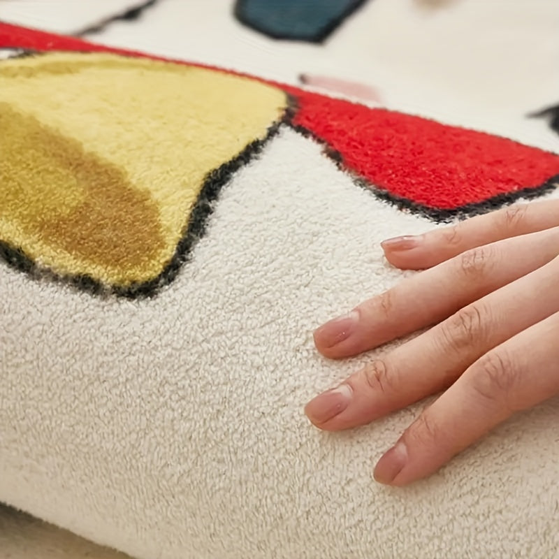 Водонепроницаемый коврик WhimsyCat Cartoon Cat - 1 шт., изготовлен из полиэфирного волокна с резиновой основой, нескользящий, можно стирать в стиральной машине, уникальная нестандартная форма для использования в спальне