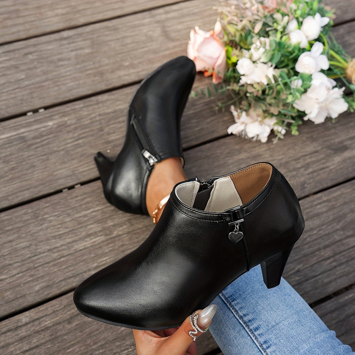 Women's Faux Leather High Heel Ankle Boots Pointed Toe Zipper