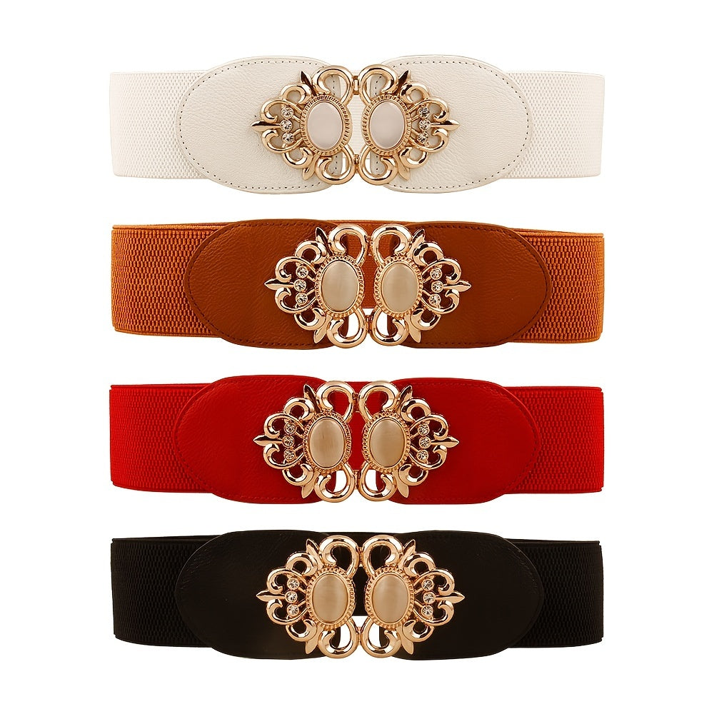 Женский широкий ремень с rhinestone и пряжкой-карабином для платьев