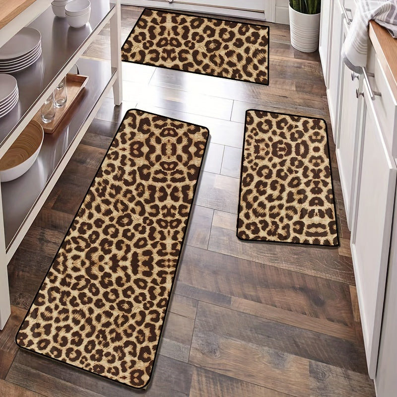 Leopard Print Non-Slip Floor Mat Absorbent Rug for Kitchen Bathroom Entry