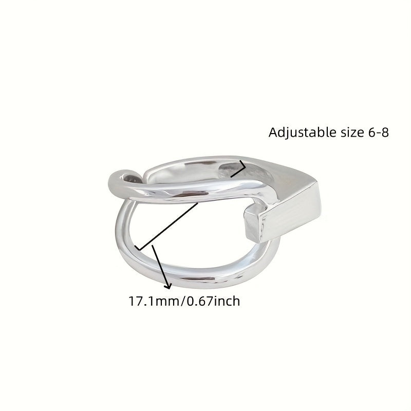 Sterling Silver Wedding Ring Adjustable Geometric Open Design for Women
