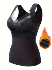 Women's Thermal Fleece-Lined Tank Top with Built-In Padded Bra Nylon Spandex