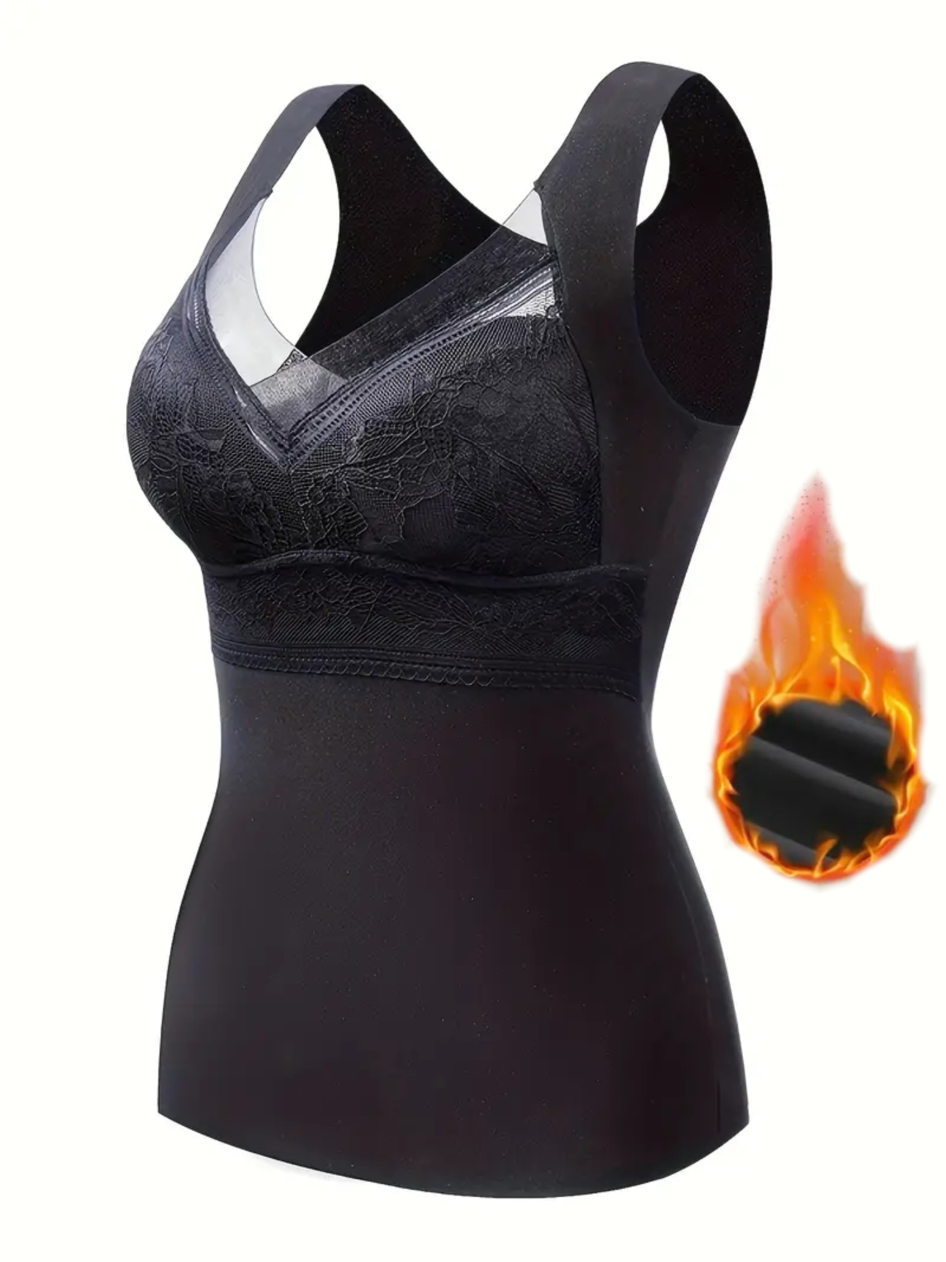 Women's Thermal Fleece-Lined Tank Top with Built-In Padded Bra Nylon Spandex
