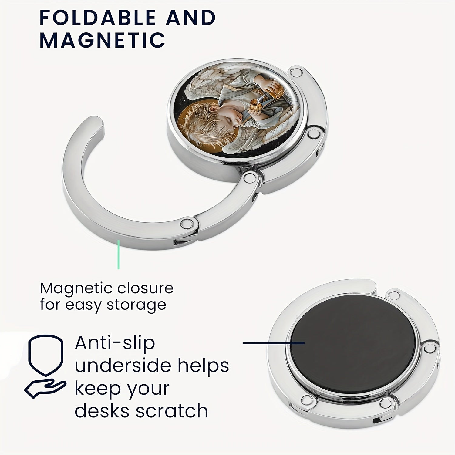 Compact Folding Angel Boy Handbag Hook for Travel and On-the-Go Use