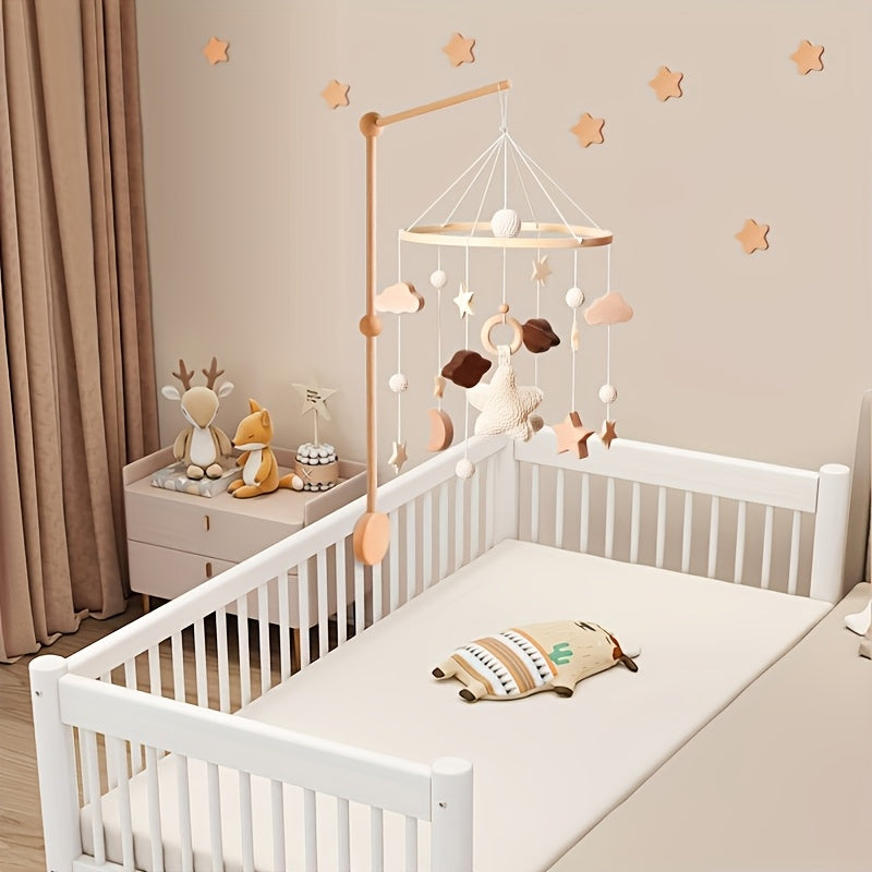 Yulduzlar bilan qo'l bilan to'qilgan yog'och to'siq qo'ng'irog'i, bolalar to'sig'i yoki aravachalar uchun mukammal.