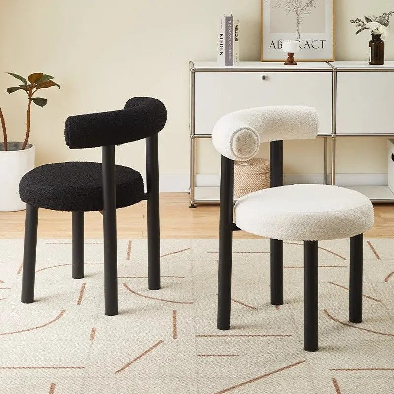 Nordic Cream Upholstered Dining Chair Vintage Style Solid Wood Legs No Assembly Suitable for Home Hotel