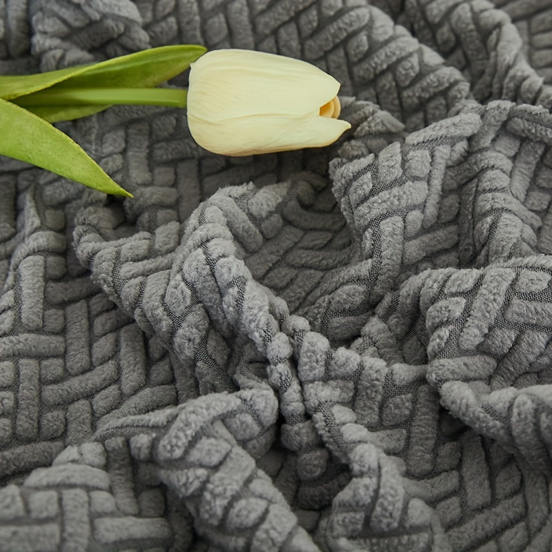 Серый флисовый чехол для дивана, подходящий для всех сезонов, эластичный и защитный для домашнего использования.