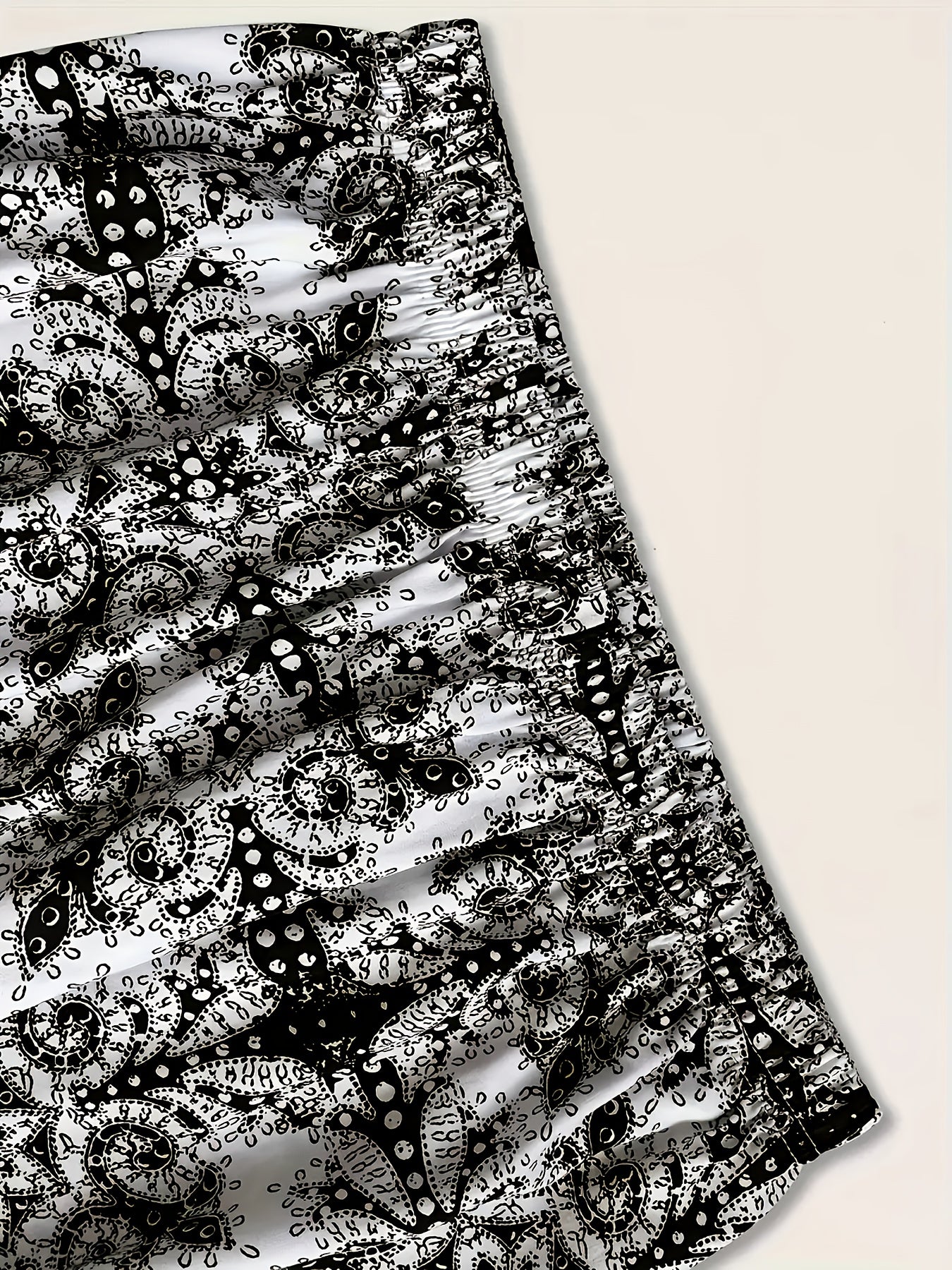 Women's Plus Size Bohemian Print Joggers Black White Tribal Loose Fit Pants