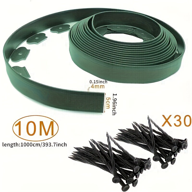 10m Garden Border Barrier with 30 Anchoring Pegs Black PET PE Material Landscape Edging