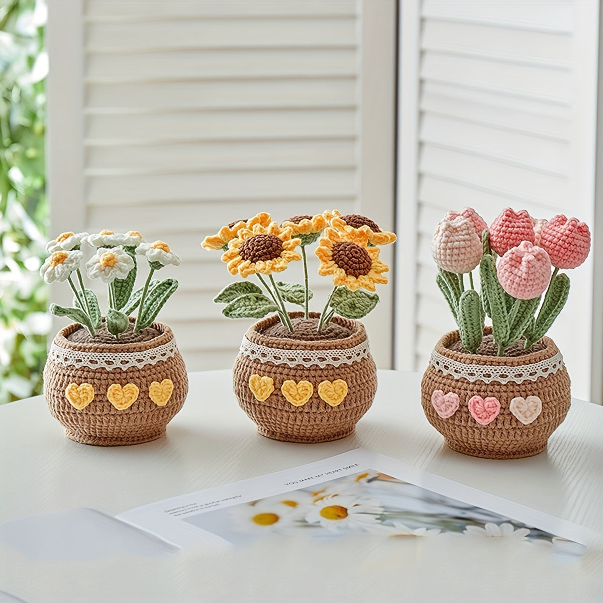 Handmade Crochet Tulip Bonsai Plant Decor Gift for Home Office Car