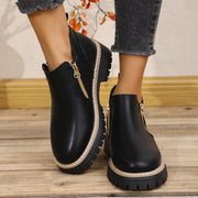 Women's Ankle Booties Solid Color Round Toe Platform Heel Casual Shoes