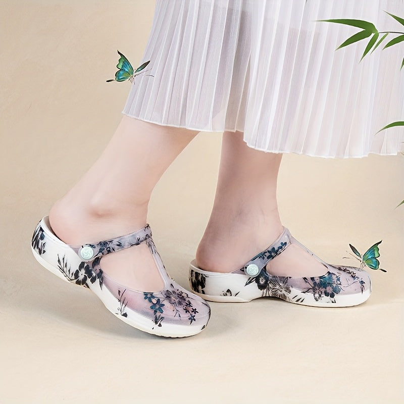 Women Thick Sole Clogs Floral Print EVA Platform Shoes Beach Outdoor