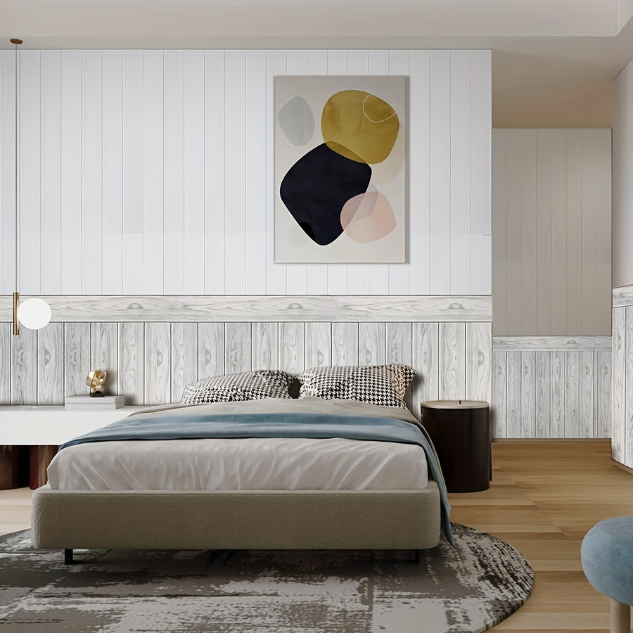 Self-Adhesive Wood Grain Wall Stickers 30pcs Washable Shapes and Stripes