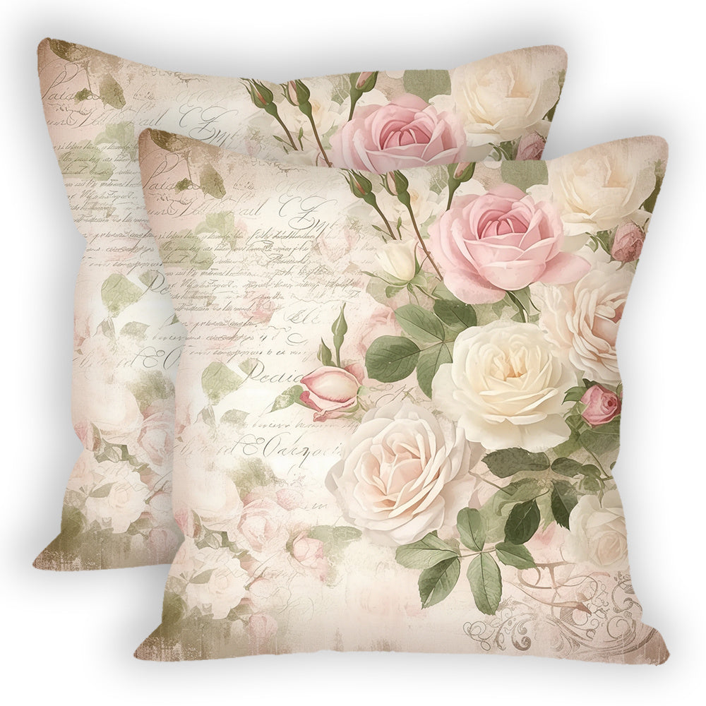 Set of 2 Floral Polyester Throw Pillow Covers Square Cushion Cases for Sofa and Bedroom