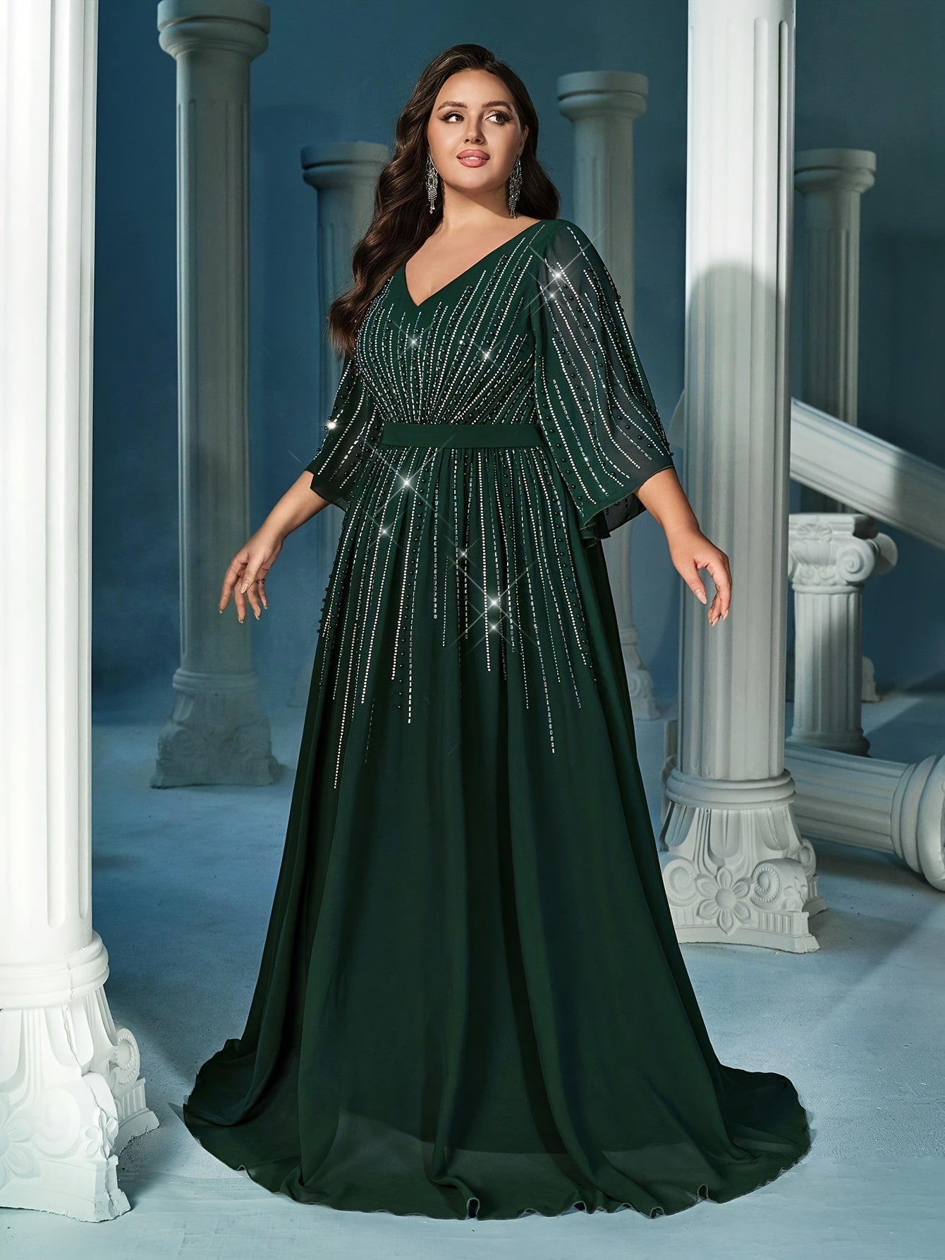 Women's Dark Green Plus Size Chiffon Formal Gown for Party Banquet