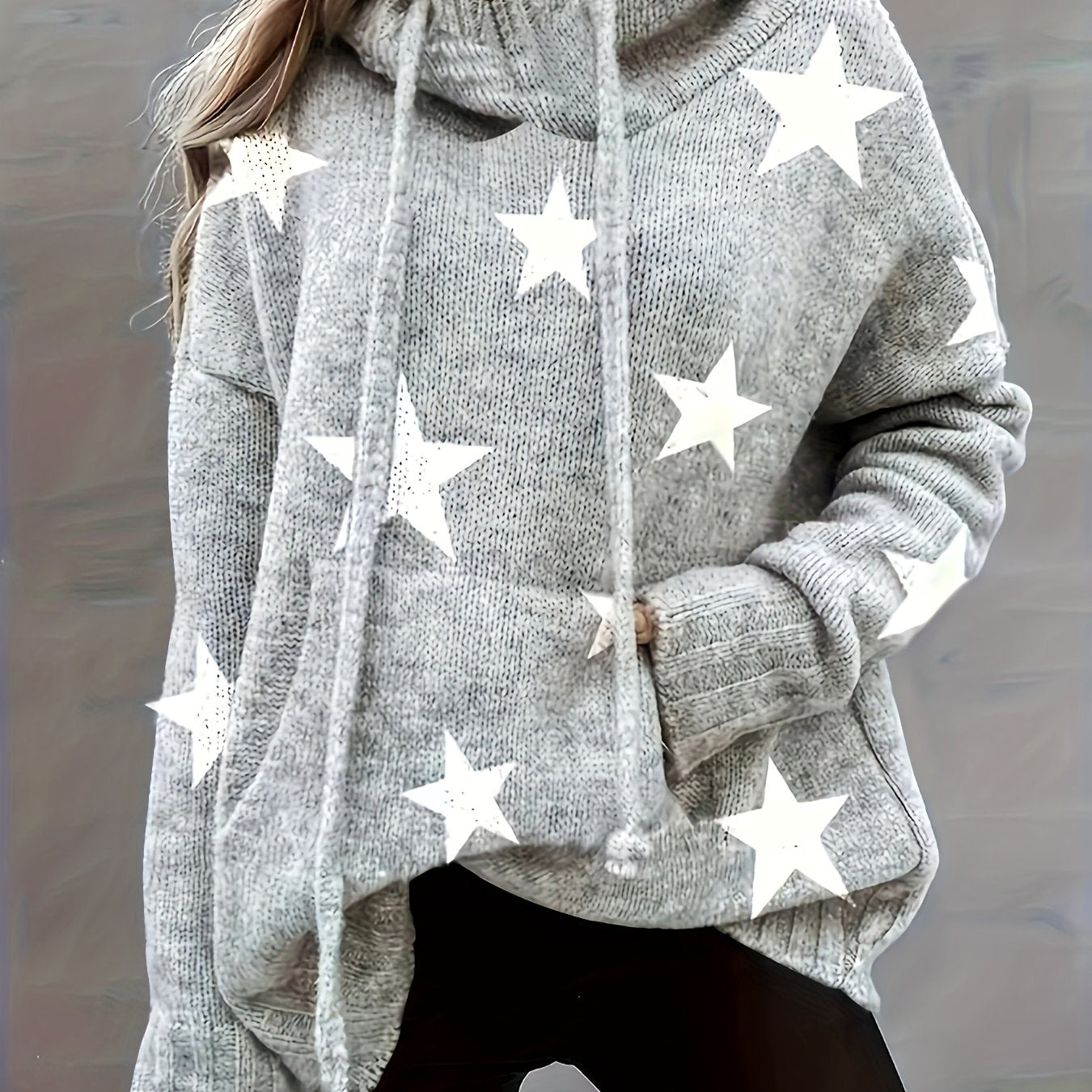 Plus Size Women’s Knit Hoodie With Pockets and Star Print