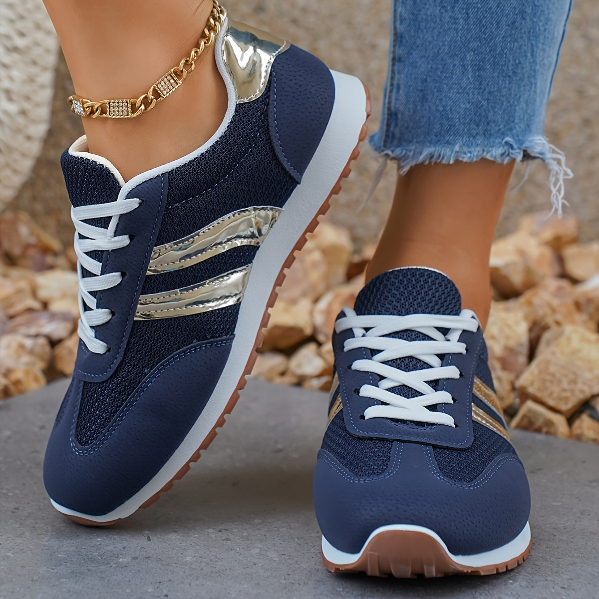 Women's Mesh Sneakers Breathable Casual Athletic Shoes Navy Blue