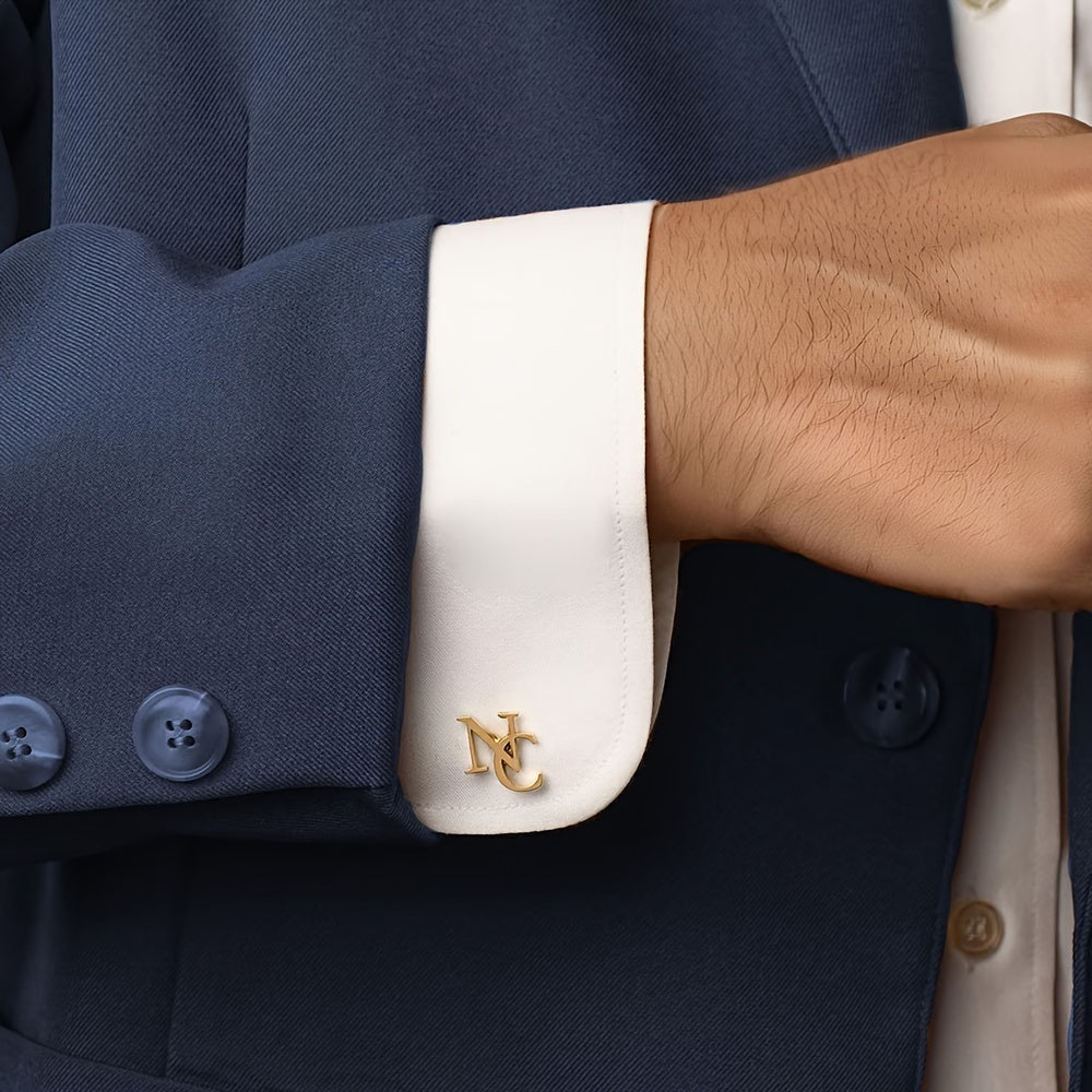 Men's Stainless Steel Letter Cufflinks for Suit Sleeves Gift for Fathers Husbands Boyfriends