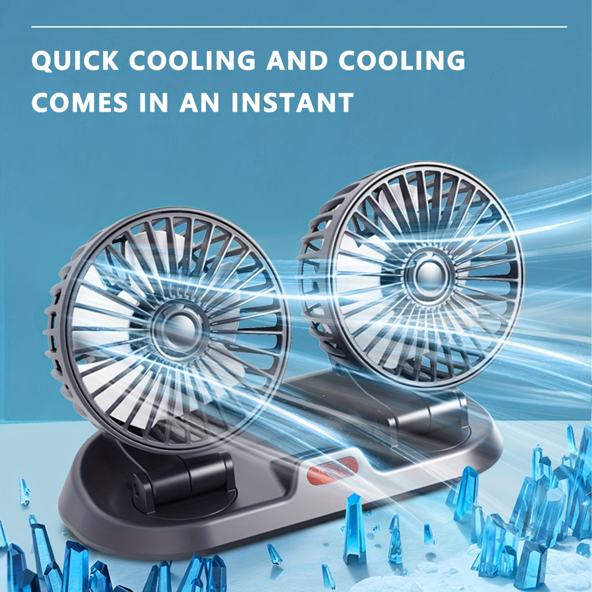 Dual-Head USB Car Fan with 3 Speeds and 360° Rotation for Vehicles and Office