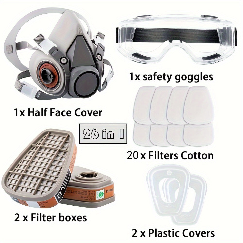 26-in-1 Reusable Dust Mask with Safety Glasses Silicone Recyclable for DIY and Woodworking