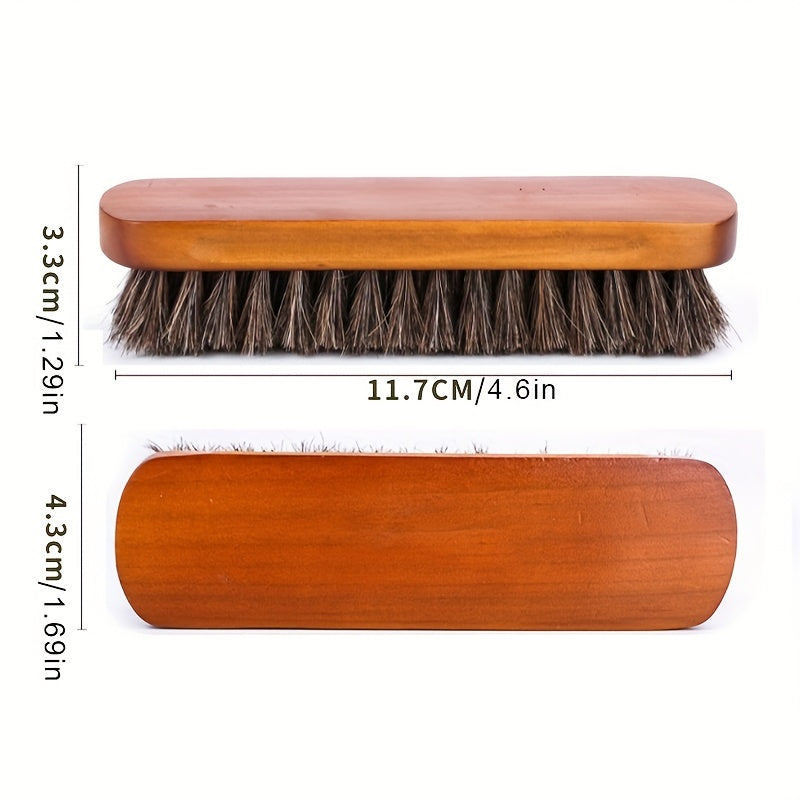 Unisex Solid Wood Horsehair Shoe Brush Oiling and Cleaning Tool