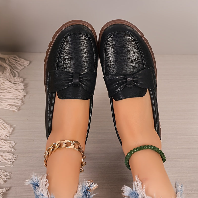 Women's Loafers Slip-On Flats Non-Slip White Black PU Round Toe
