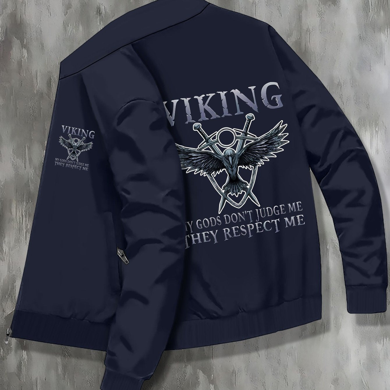 Chaqueta ligera para hombre, negra y blanca con estampado gráfico, talla grande, casual, con cuello alto, con cierre de cremallera, mezcla de poliéster