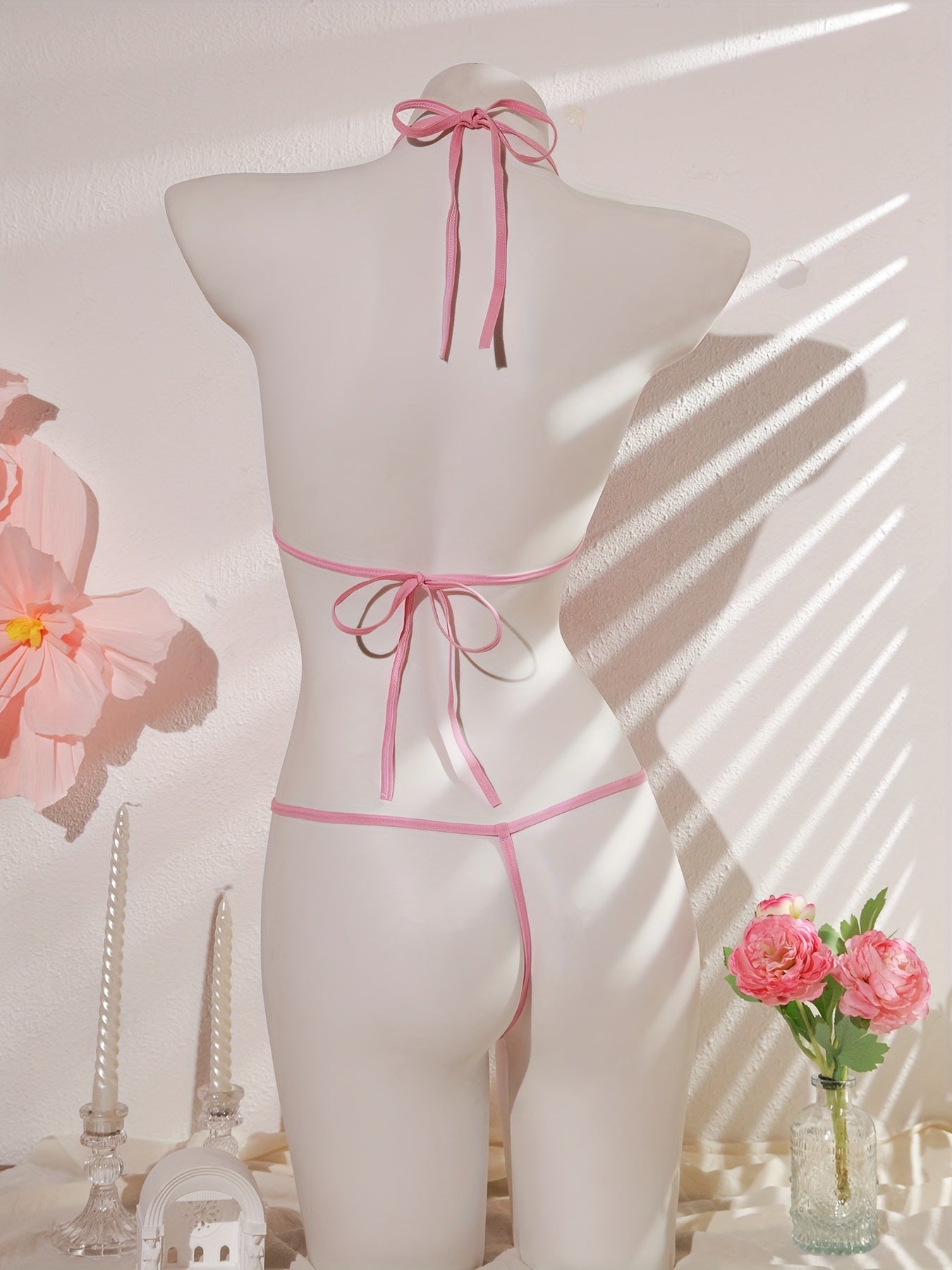 Seductive Lace Mesh Bodysuit with Open Crotch and Lace-Up Design for Lingerie