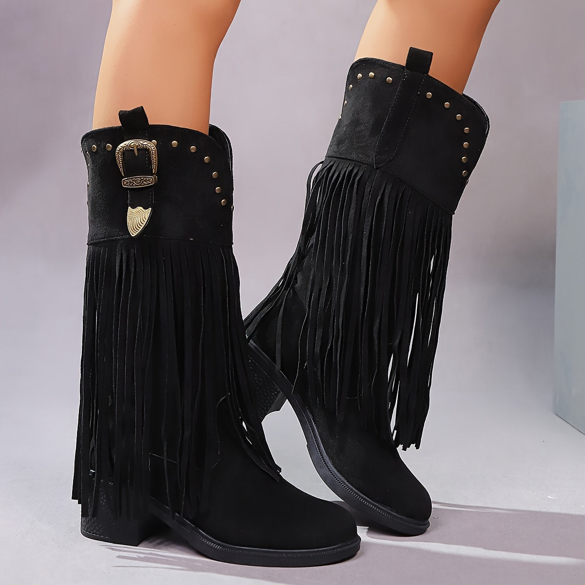 Women's Tassel Design Slip-On Chunky Heel Boots All-Season Comfortable
