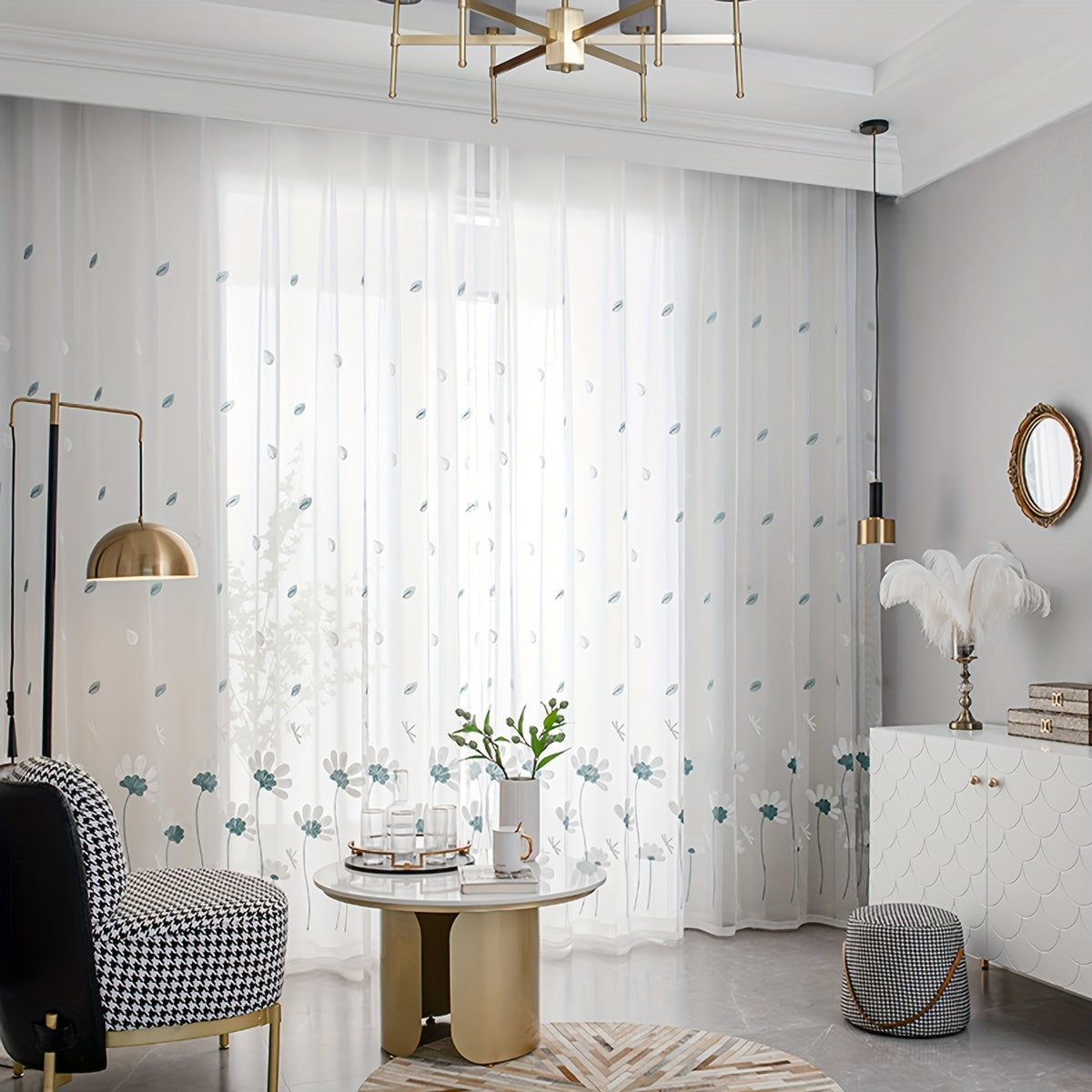 Simple Animal Embroidery Tulle Curtain for Living Room Window Sheer Decor