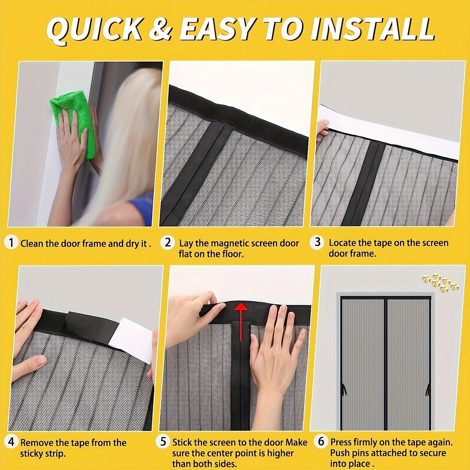 Magnit ekran eshigi hasharotlarni ichkariga kiritmaydi, yil davomida toza havo kirishiga imkon beradi. Yotoqxona va uy bezaklari uchun mukammal, qo'l bilan ochish shart emas va o'z-o'zidan muhrlanadi.