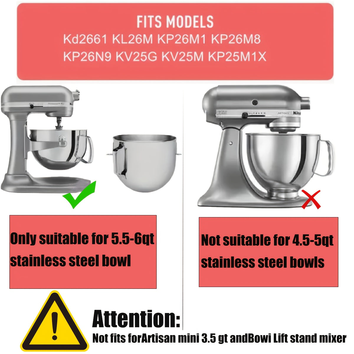 1 та бўлак учун шаффоф қопқоқ, 5.5-6 кварт аралаш қўлламалари бўлган ошхона миксерларига мос келади. Бу вертикал аралаш қўлламаси қопқоқи ингридиентларнинг чиқиб кетишини олдини олади ва машинада ювиш учун хавфсиз.