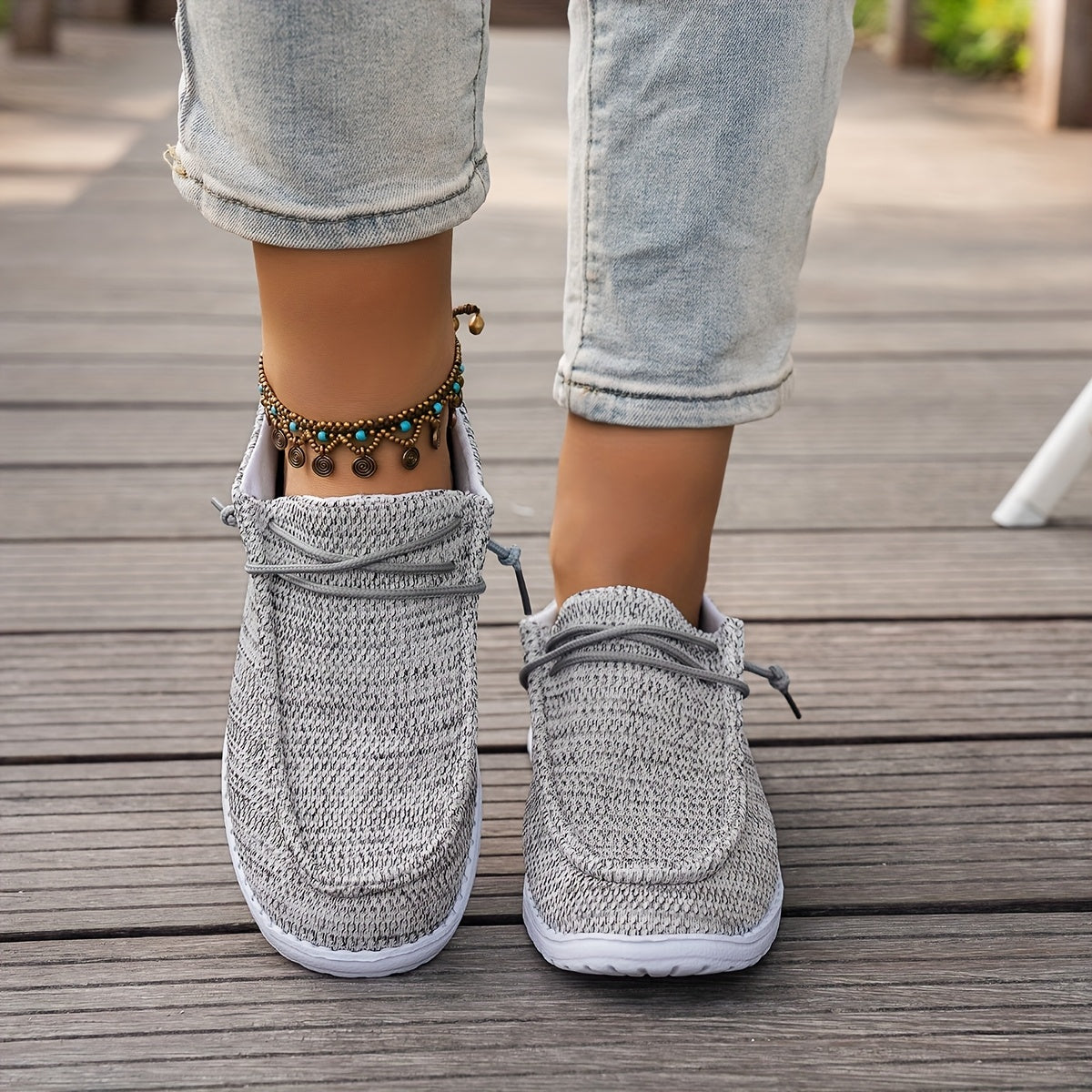 Women's Knit Slip-On Shoes with Round Toe Breathable Anti-Slip Flat Sole