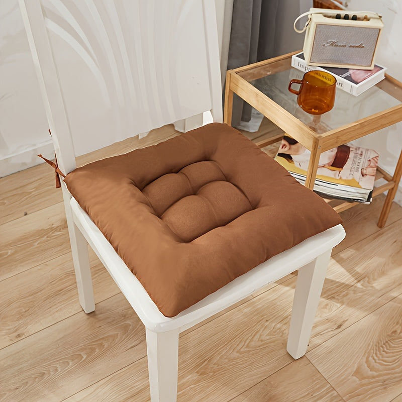 Solid Color Polyester Chair Cushion Washable Seat Pad for Dining Office Tatami