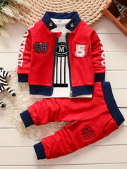 Boys' 3-Piece Cotton Casual Outfit Set Long Sleeve Jacket T-Shirt Pants for Spring Fall